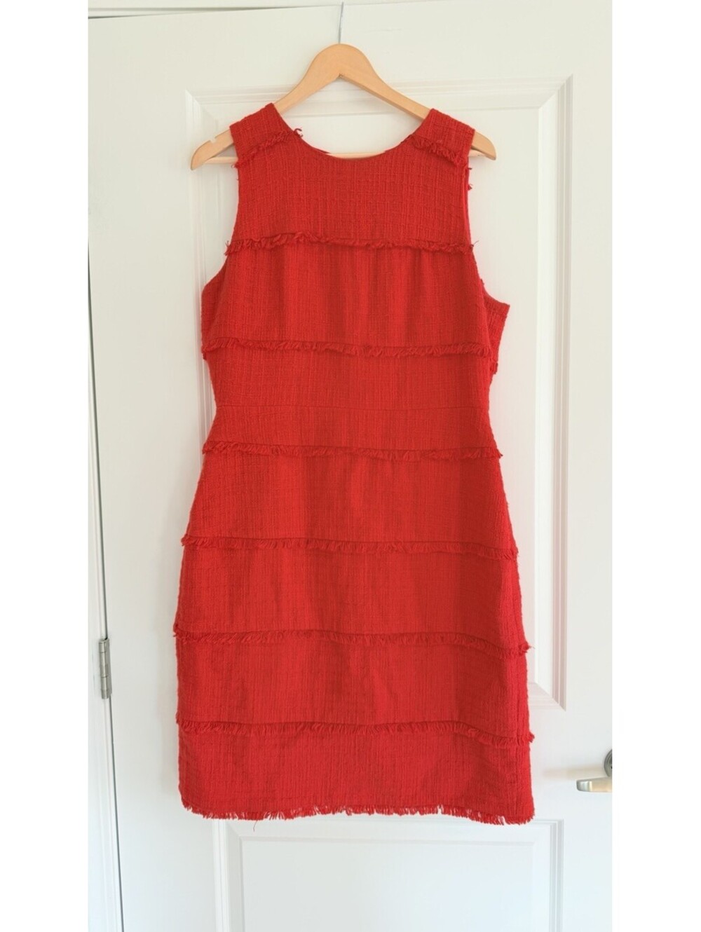 J.Crew Red Tweed Fringe Sheath Dress Orange Size 12 French Tweed Inspired